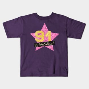 91st Birthday Gifts Women Fabulous - Pink Gold Kids T-Shirt